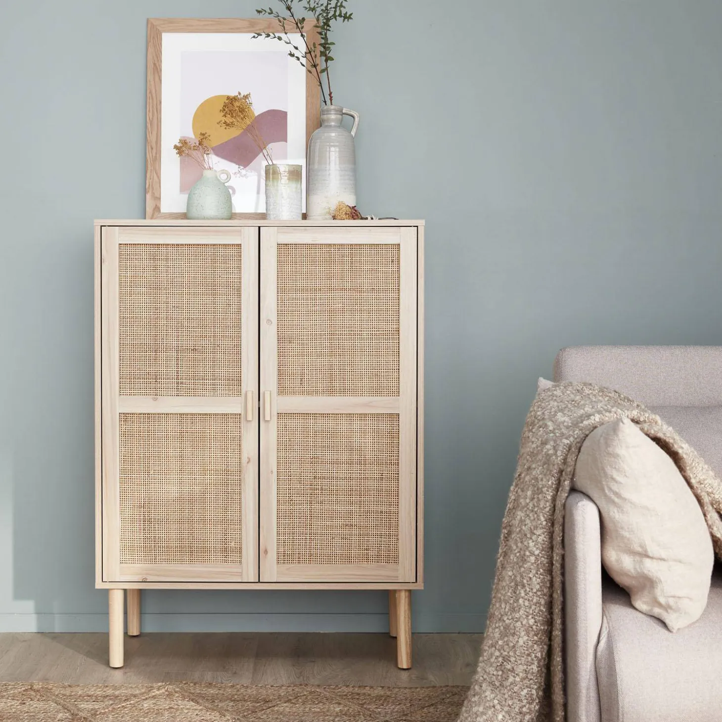 Kastje met 2 deuren rotan en houteffect 80cm