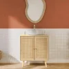 Kast onder wastafel met houtdecor en rotan