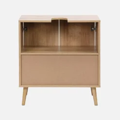Kast onder wastafel met houtdecor en rotan