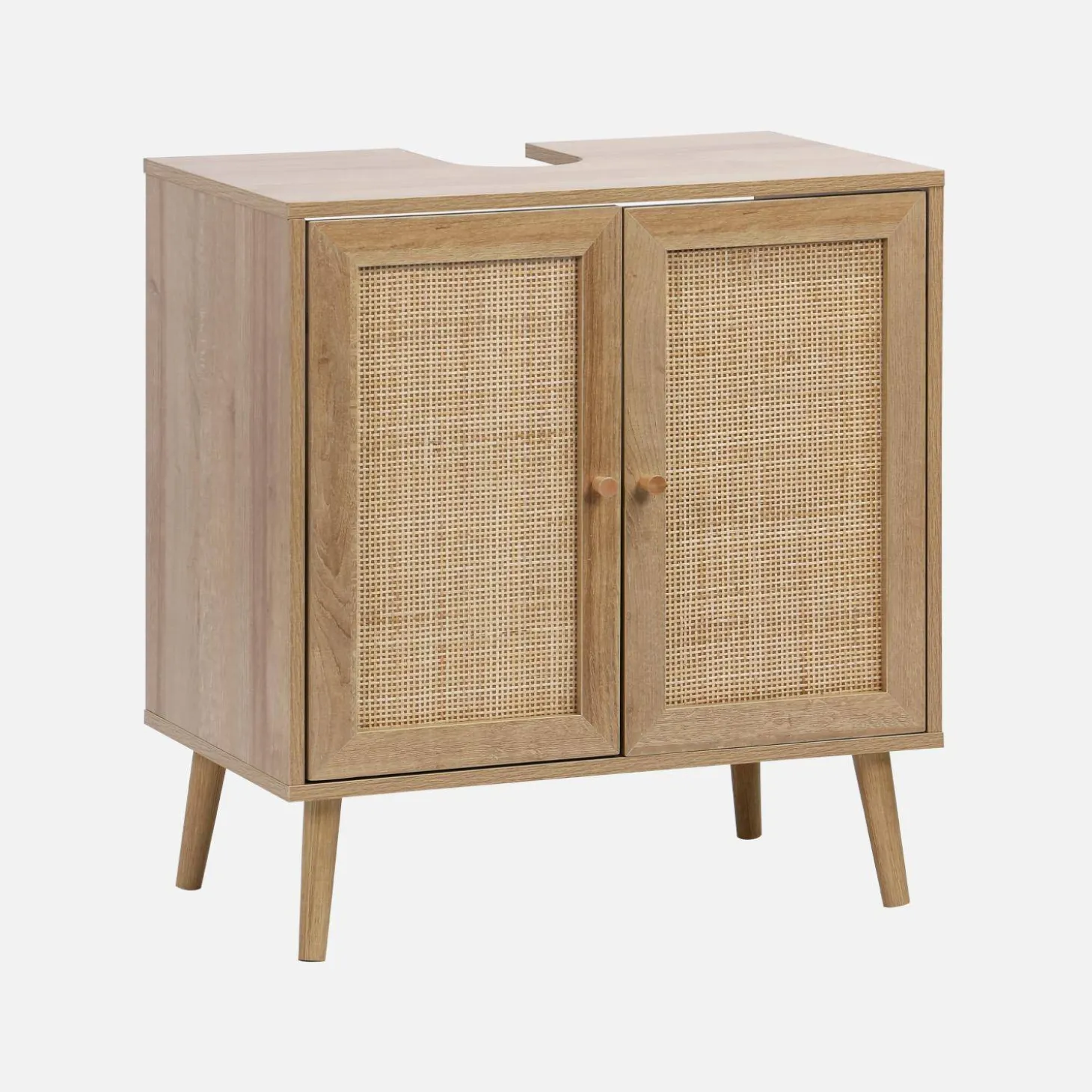 Kast onder wastafel met houtdecor en rotan
