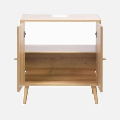 Kast onder wastafel met houtdecor en rotan