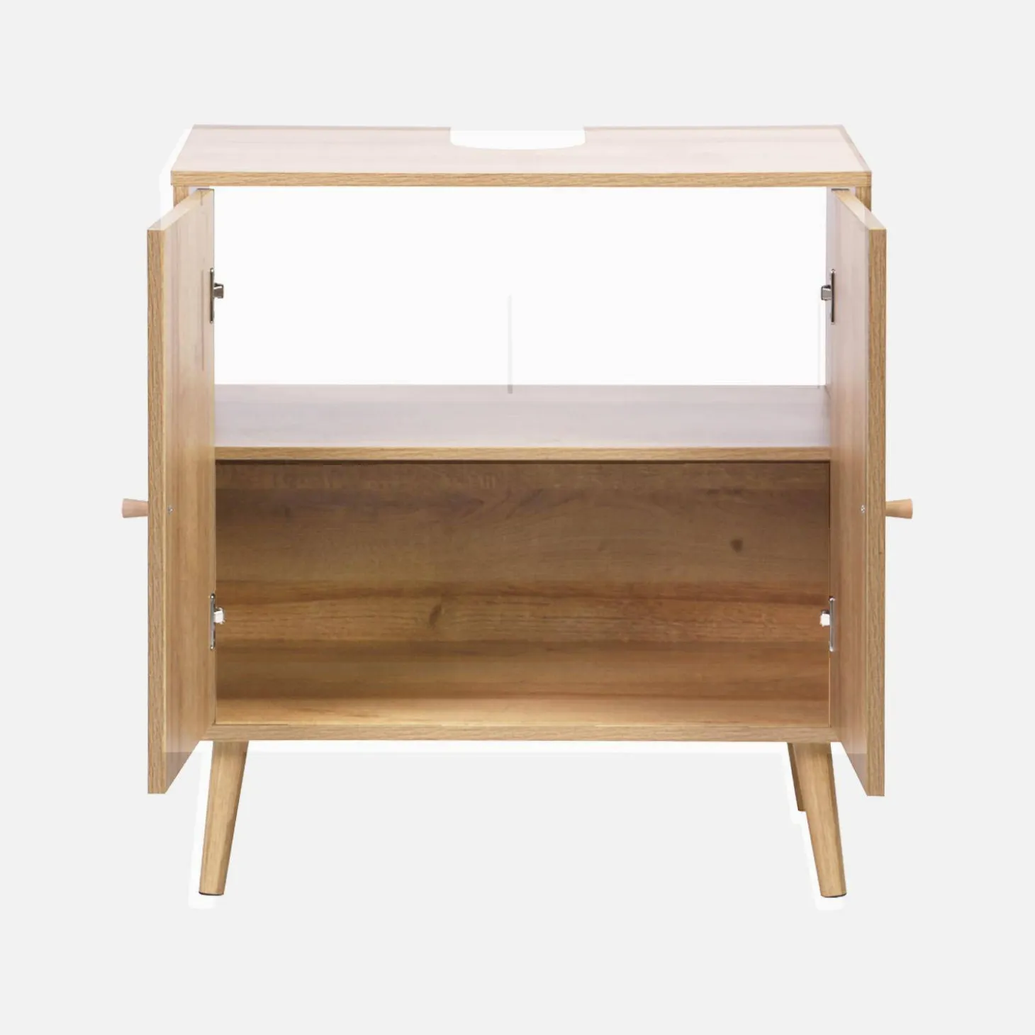Kast onder wastafel met houtdecor en rotan