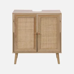 Kast onder wastafel met houtdecor en rotan