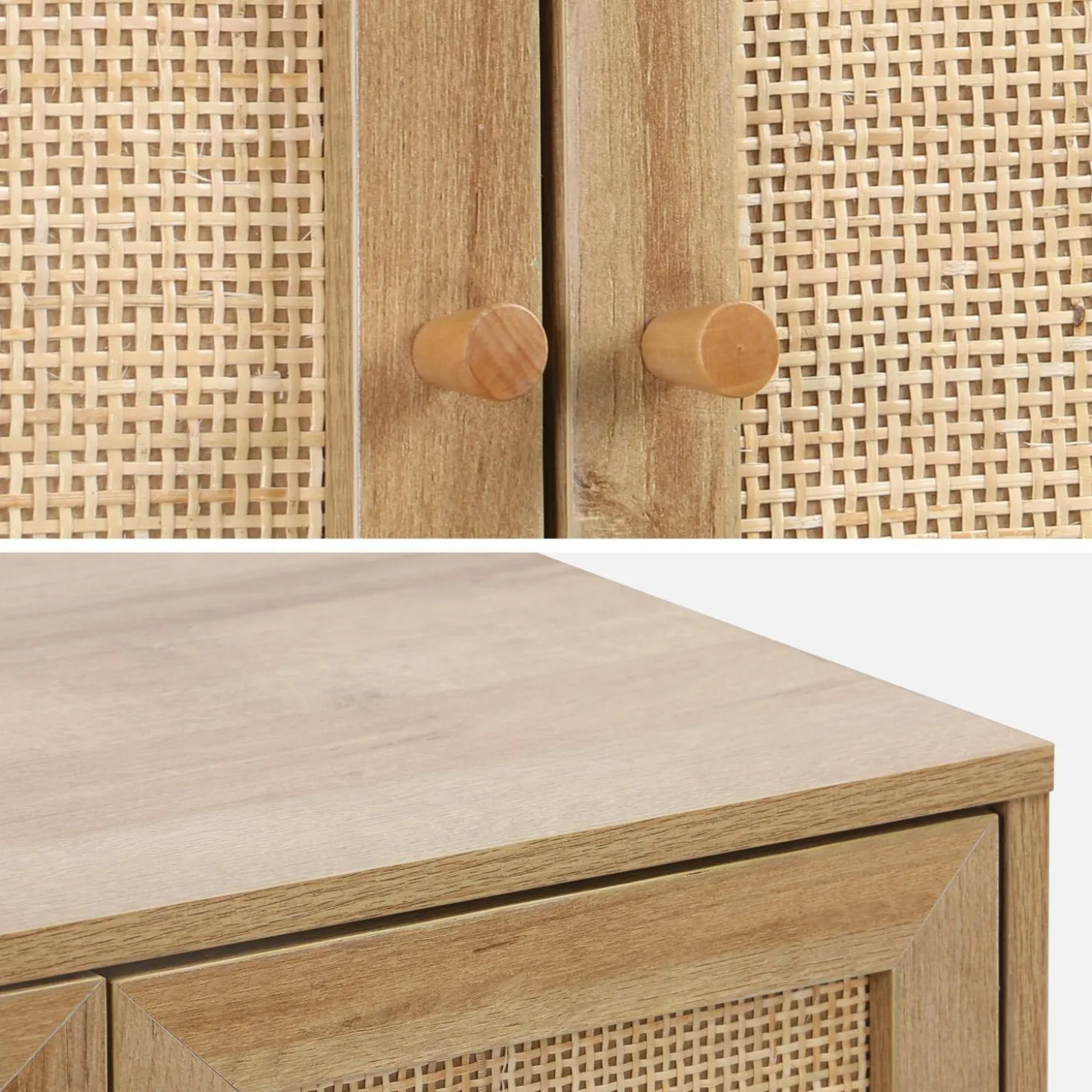 Kast onder wastafel met houtdecor en rotan
