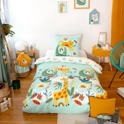 Katoenen omkeerbaar beddengoedset savanne / regenboog 1 persoons 140 x 200cm