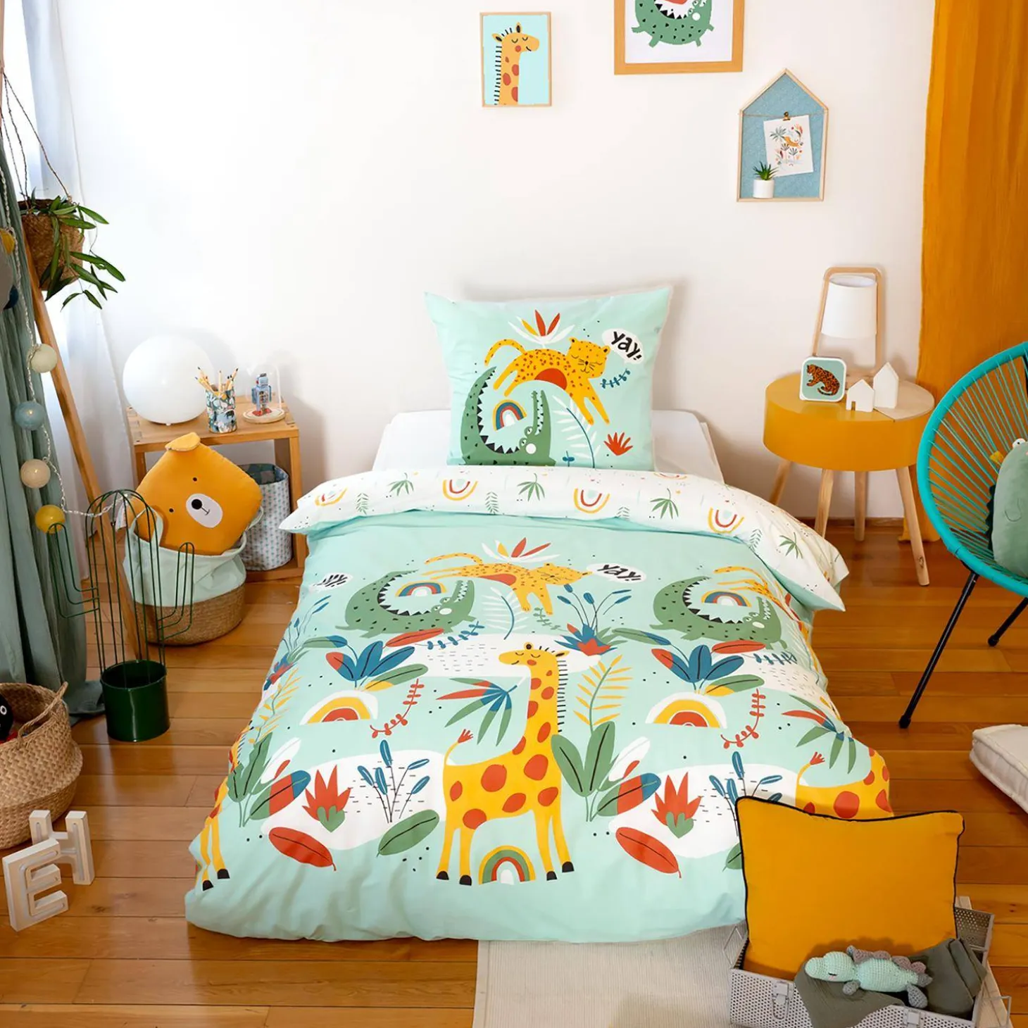Katoenen omkeerbaar beddengoedset savanne / regenboog 1 persoons 140 x 200cm