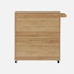Keukentrolley met 2 deuren 1 lade en stang houtdecor en rotan 90,5cm