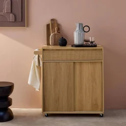 Keukentrolley met houtdecor 1 handgreep 1 lade 2 schuifdeuren