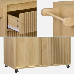 Keukentrolley met houtdecor 1 handgreep 1 lade 2 schuifdeuren