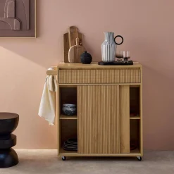 Keukentrolley met houtdecor 1 handgreep 1 lade 2 schuifdeuren
