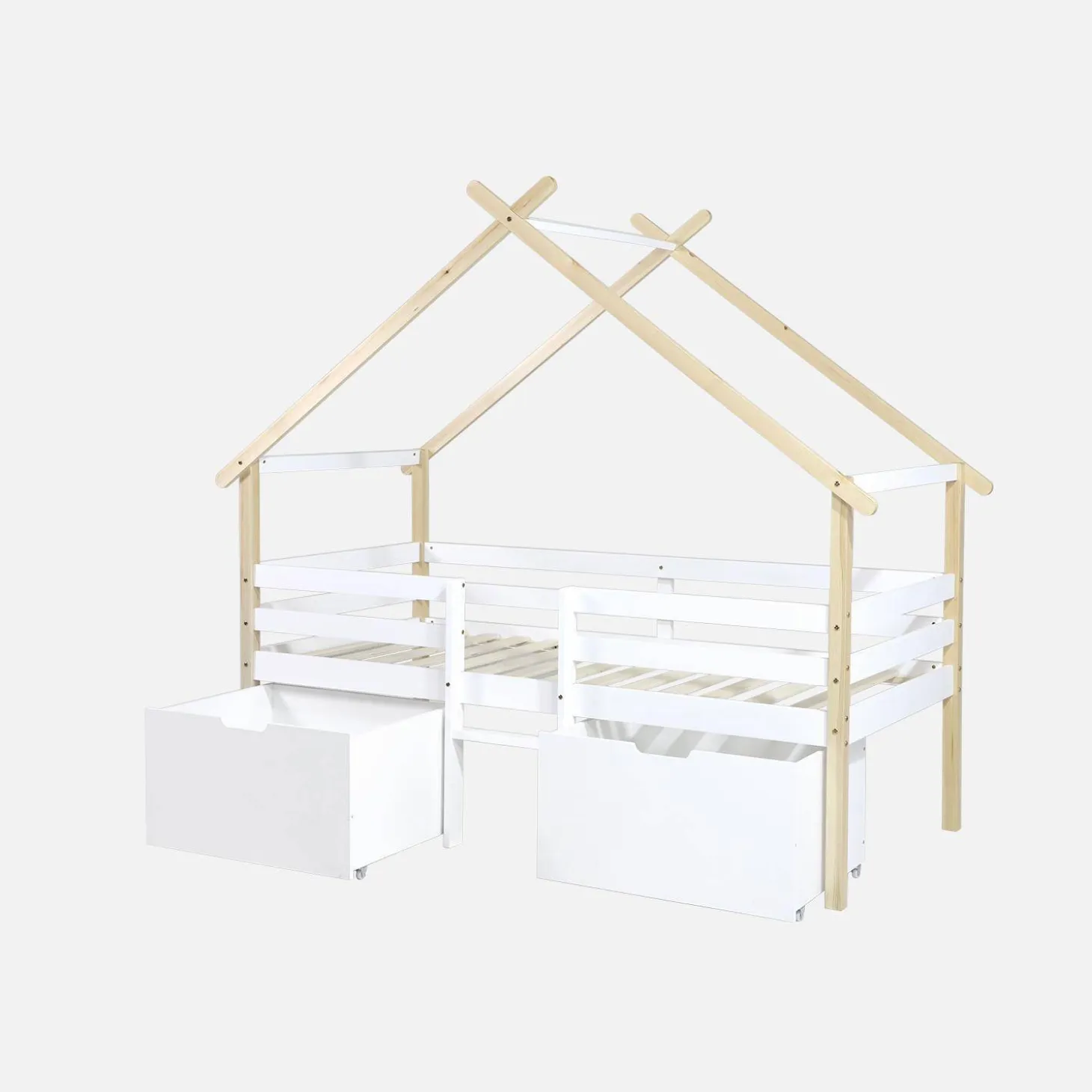 Kinderbed 90 x 190 cm grenenhout lattenbodem inbegrepen en 2 lades