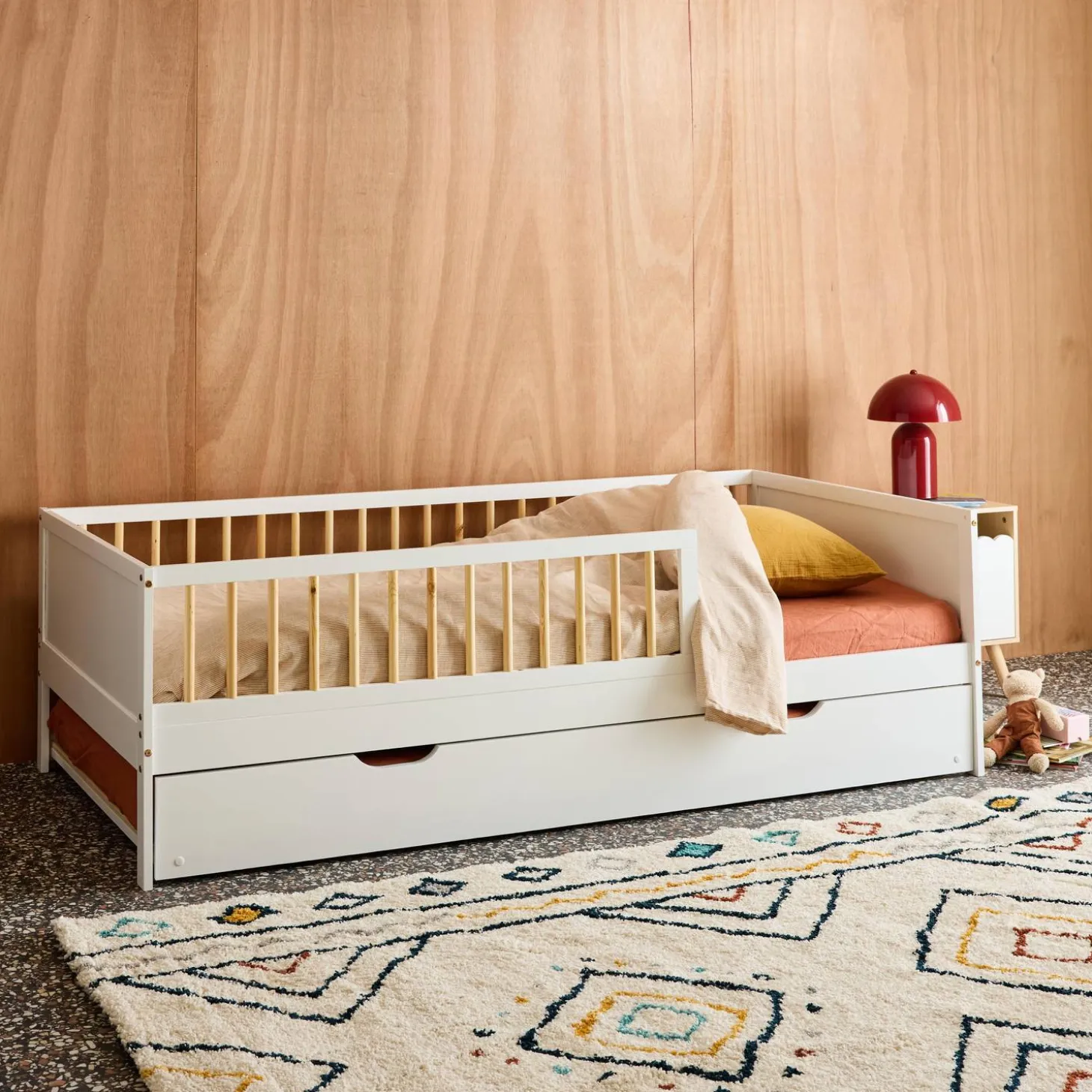 Kinderbed 90x190cm met lattenbodem en logeerlade dennenhout