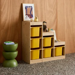 Kinderopbergmeubel met 6 gekleurde opbergbakken trapvorm