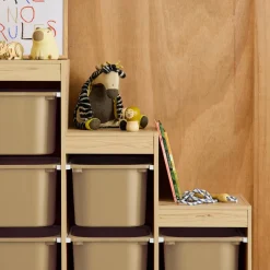 Kinderopbergmeubel met 6 gekleurde opbergbakken trapvorm