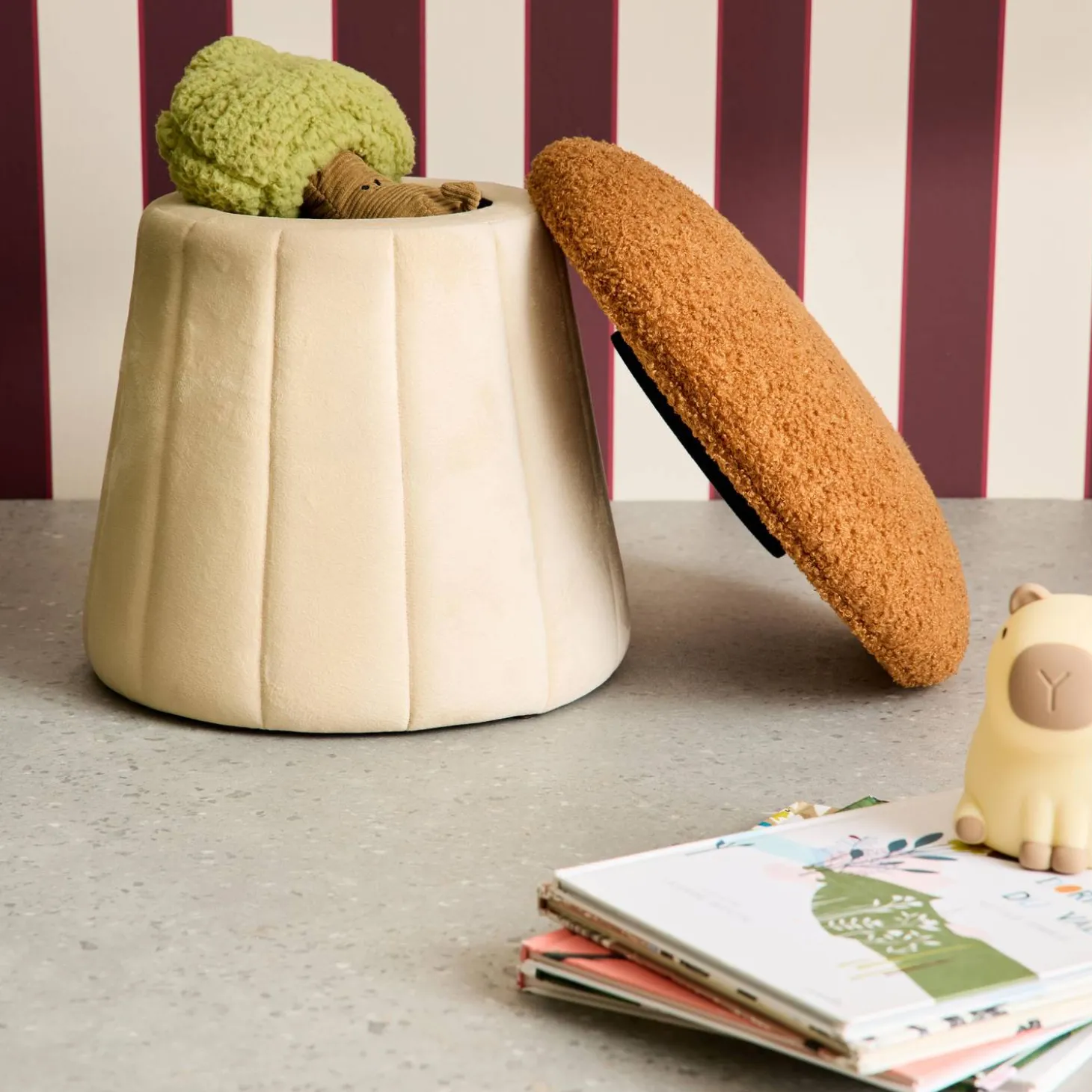 Kinderpoef paddenstoel met opbergruimte teddy en fluweel