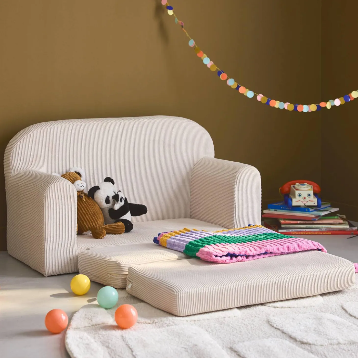 Kinder slaapbank uitklapbaar corduroy