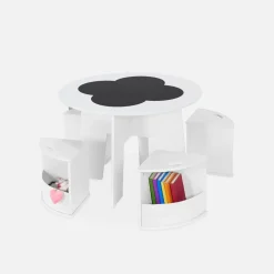 Kindertafel en 4 stoelen met leisteen effect