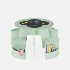 Kindertafel en 4 stoelen met leisteen effect