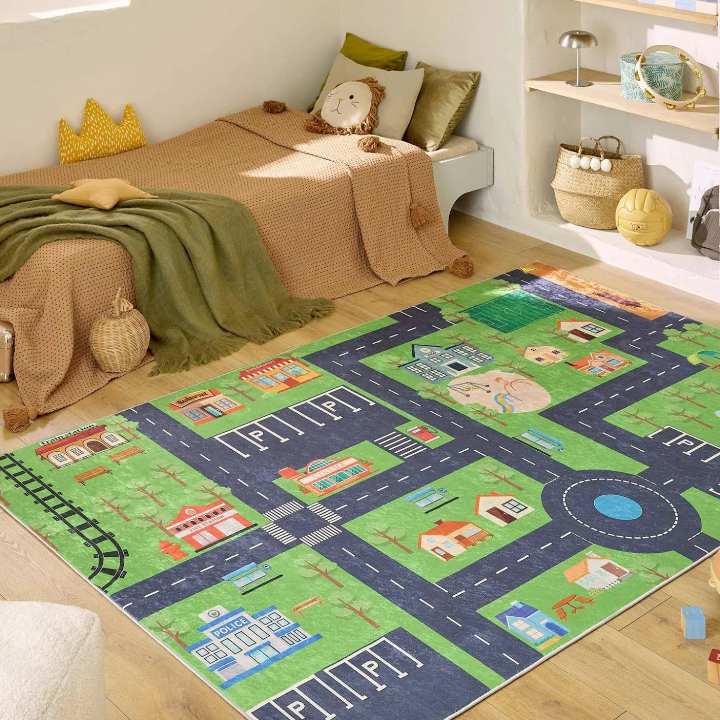 Kindertapijt voor binnen met mini-stad print
