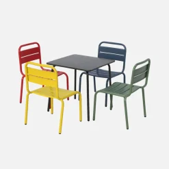 Kindertuinset, tafel en metalen stoelen voor 4