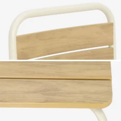 Kindertuintafel van staal en houtdecor met 2 stoelen