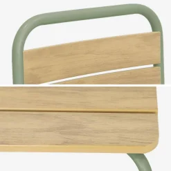 Kindertuintafel van staal en houtdecor met 2 stoelen