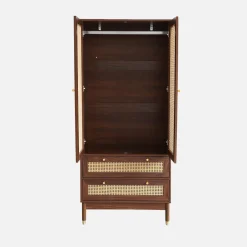 Kledingkast houteffect en rotan 2 deuren en 2 lades 80cm
