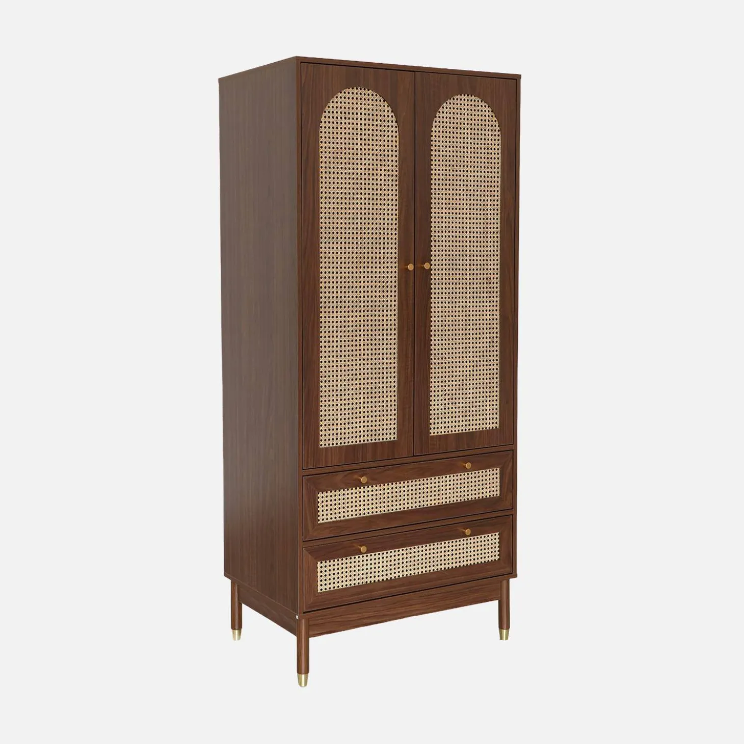 Kledingkast houteffect en rotan 2 deuren en 2 lades 80cm