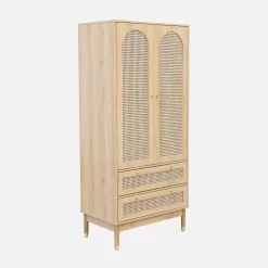 Kledingkast houteffect en rotan 2 deuren en 2 lades 80cm