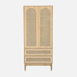 Kledingkast houteffect en rotan 2 deuren en 2 lades 80cm