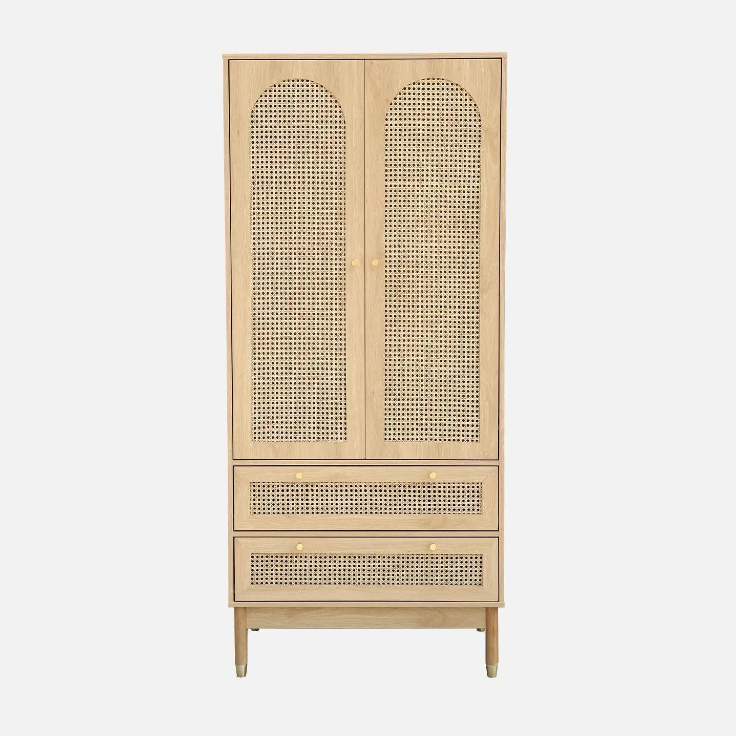 Kledingkast houteffect en rotan 2 deuren en 2 lades 80cm