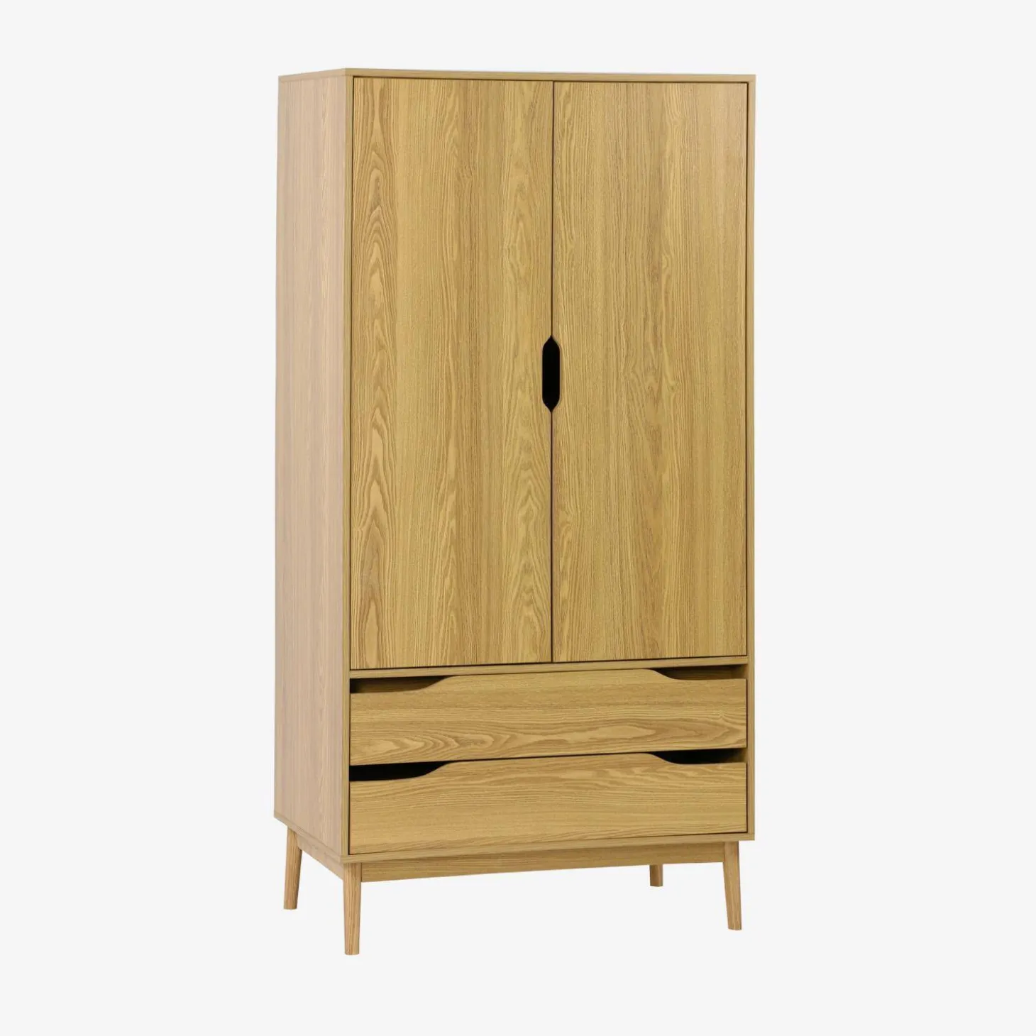 Kledingkast met 2 deuren 2 lades hangruimte houtdecor 90cm