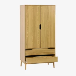 Kledingkast met 2 deuren 2 lades hangruimte houtdecor 90cm
