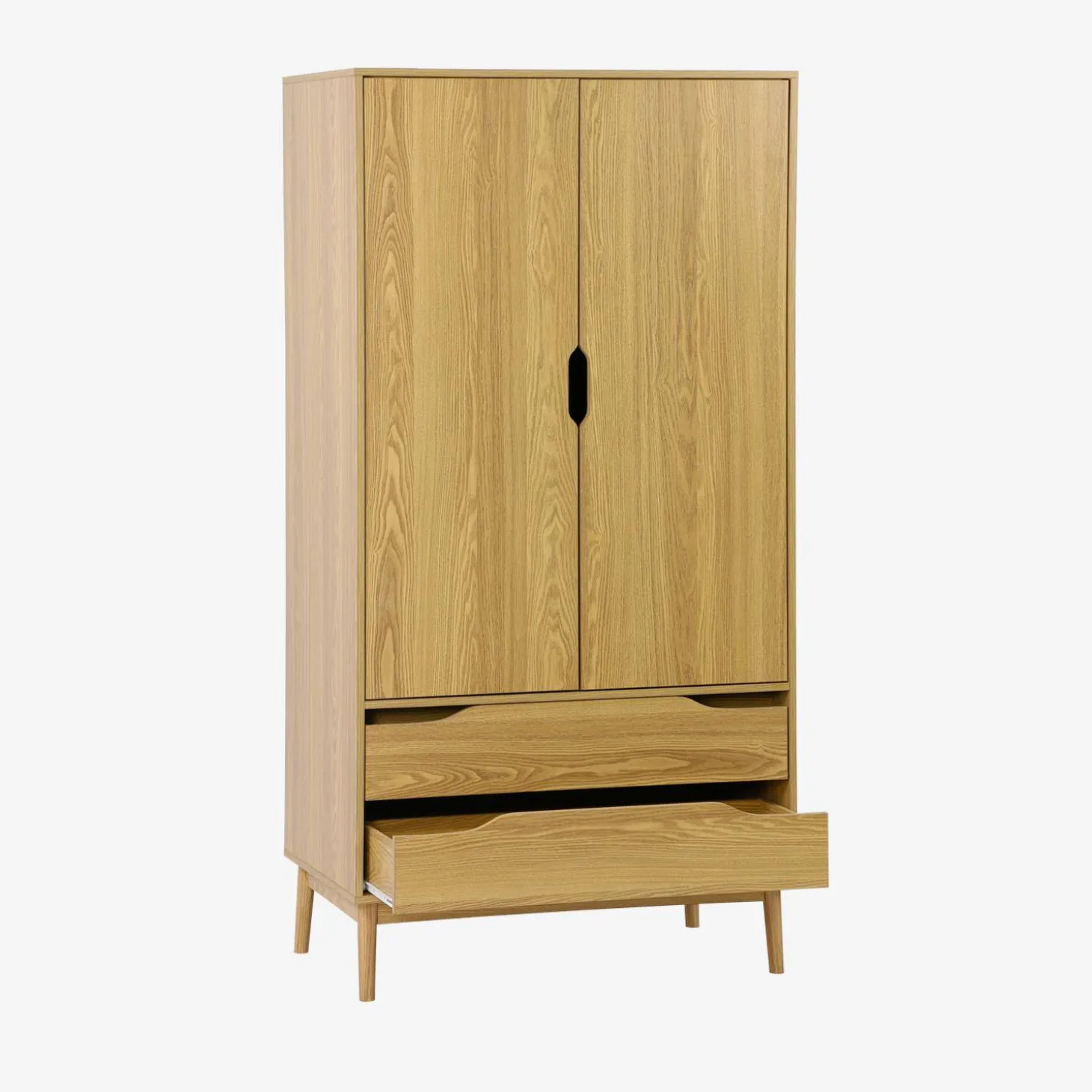 Kledingkast met 2 deuren 2 lades hangruimte houtdecor 90cm