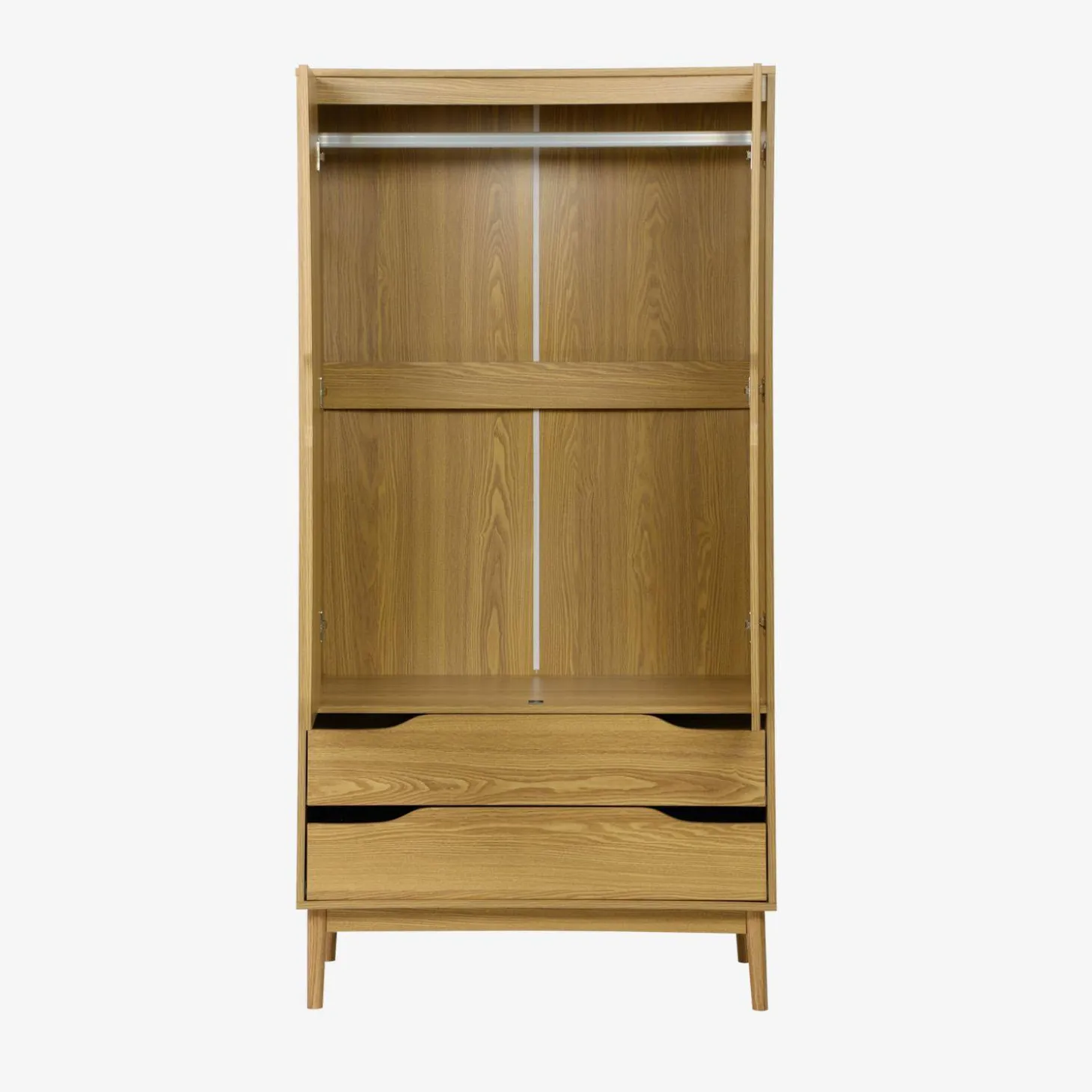 Kledingkast met 2 deuren 2 lades hangruimte houtdecor 90cm