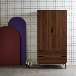 Kledingkast met 2 deuren 2 lades hangruimte houtdecor 90cm