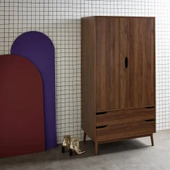 Kledingkast met 2 deuren 2 lades hangruimte houtdecor 90cm