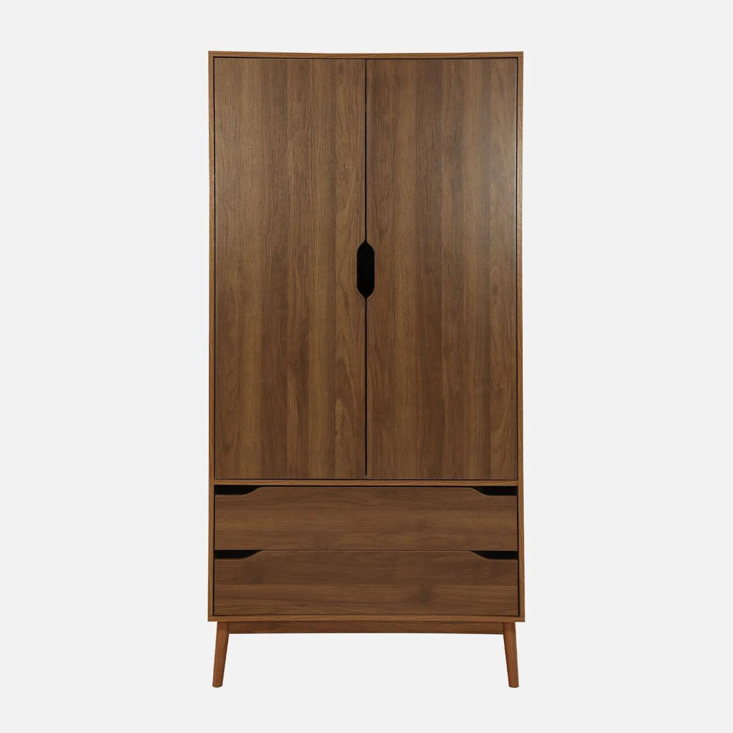 Kledingkast met 2 deuren 2 lades hangruimte houtdecor 90cm