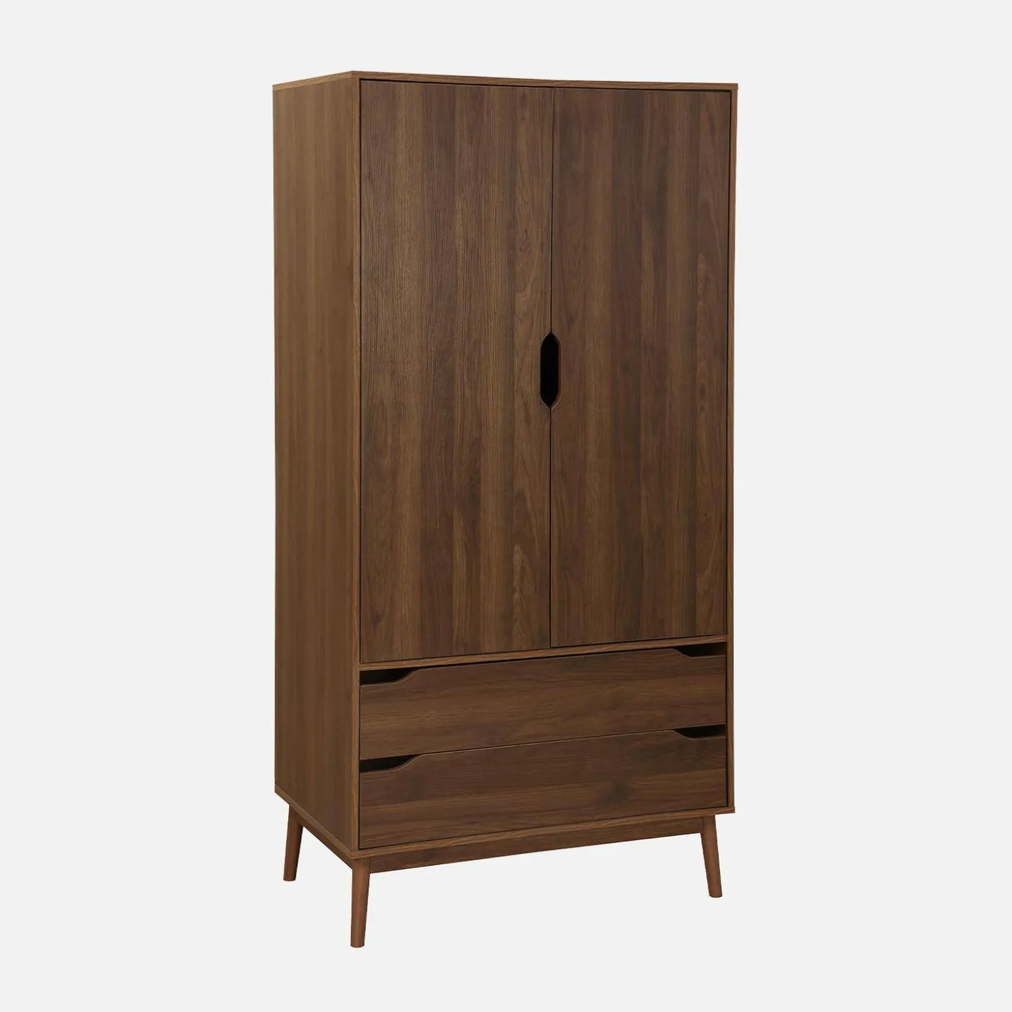 Kledingkast met 2 deuren 2 lades hangruimte houtdecor 90cm