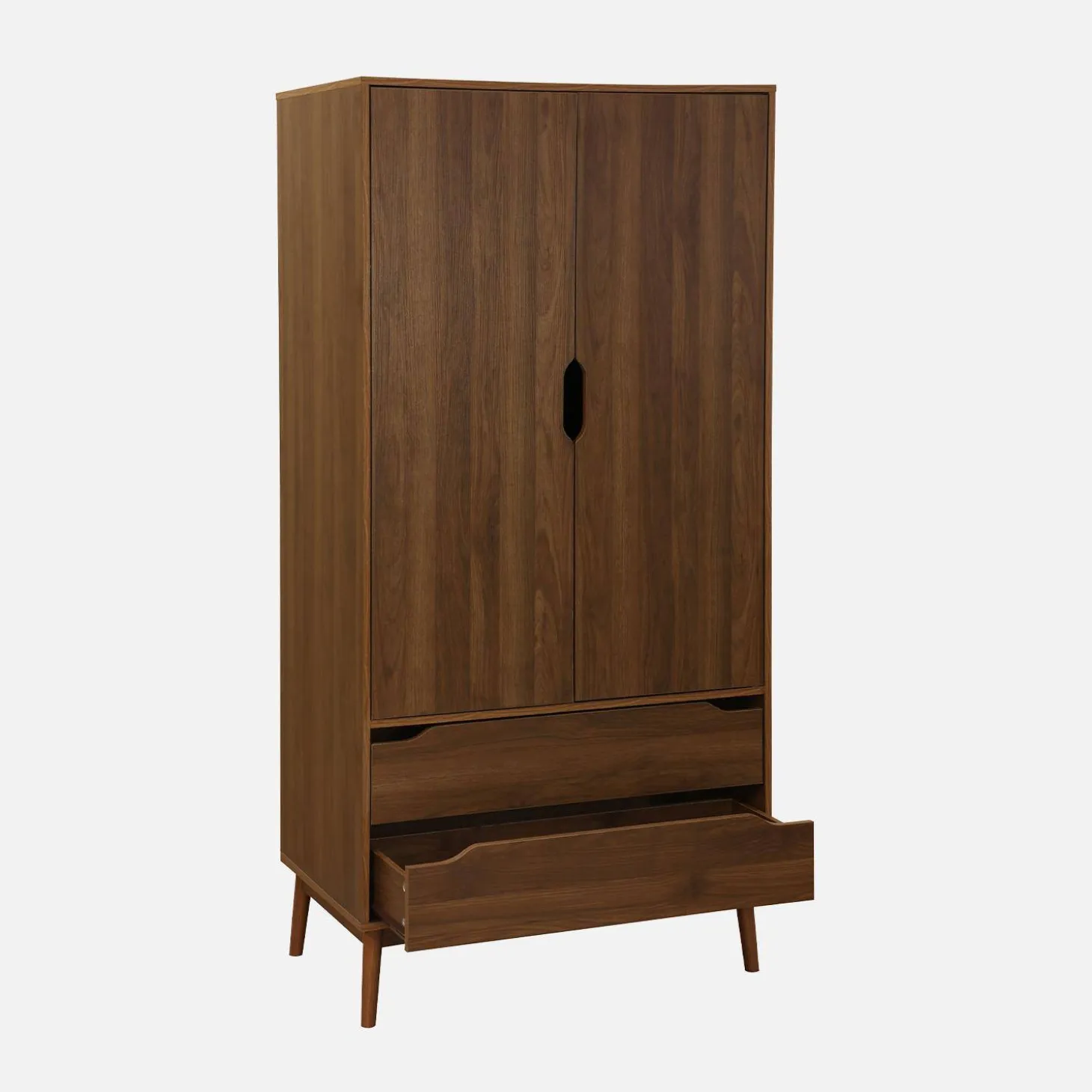 Kledingkast met 2 deuren 2 lades hangruimte houtdecor 90cm