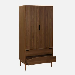 Kledingkast met 2 deuren 2 lades hangruimte houtdecor 90cm