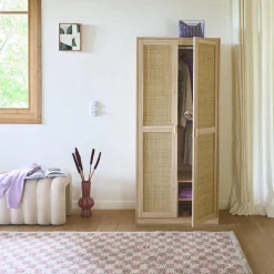 Kledingkast met 2 deuren rotan en houteffect 80cm
