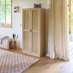 Kledingkast met 2 deuren rotan en houteffect 80cm