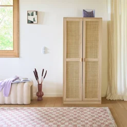 Kledingkast met 2 deuren rotan en houteffect 80cm