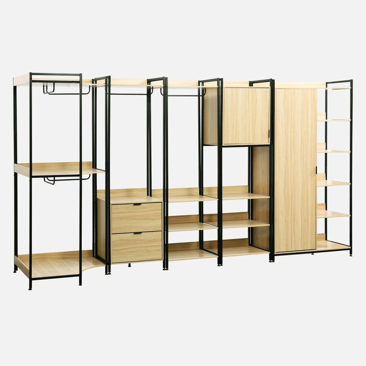 Kledingkast 5 modules modulair 2 lades 2 deuren hangruimtes en vakken
