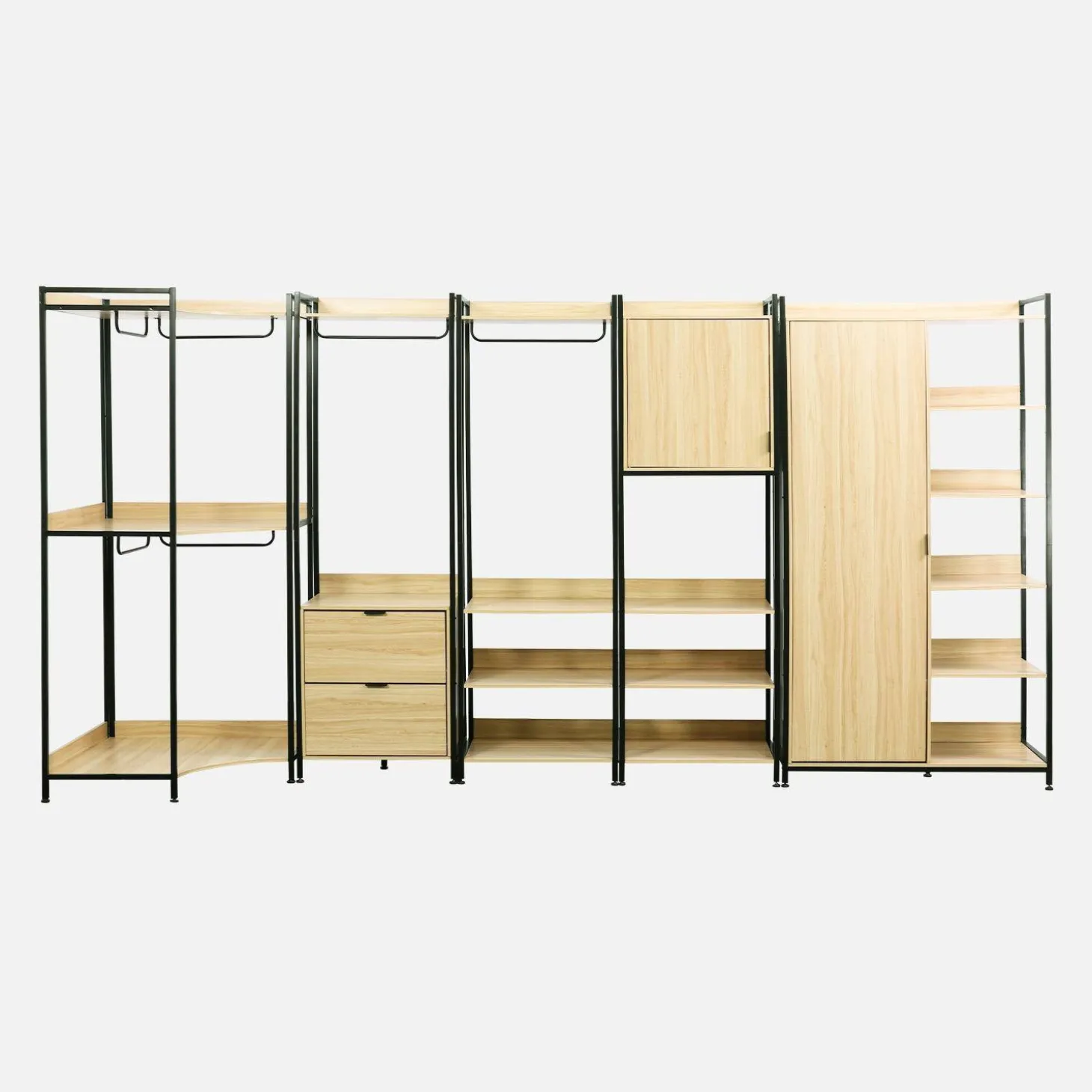 Kledingkast 5 modules modulair 2 lades 2 deuren hangruimtes en vakken