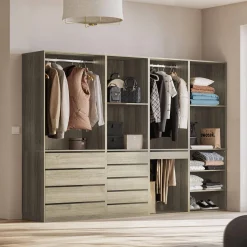 Kledingkast 4 modules modulair 9 lades hangruimtes en vakken