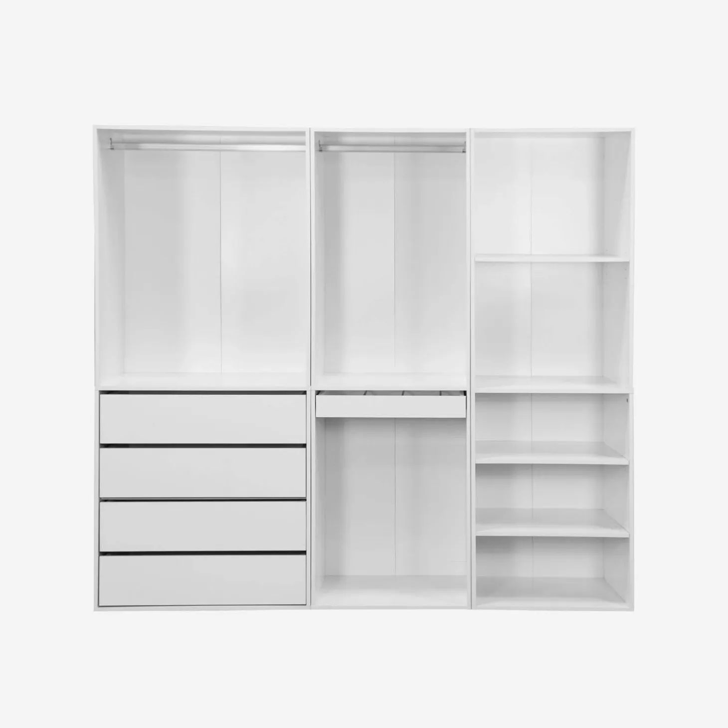 Kledingkast 3 modules modulair 4 lades hangruimtes en vakken