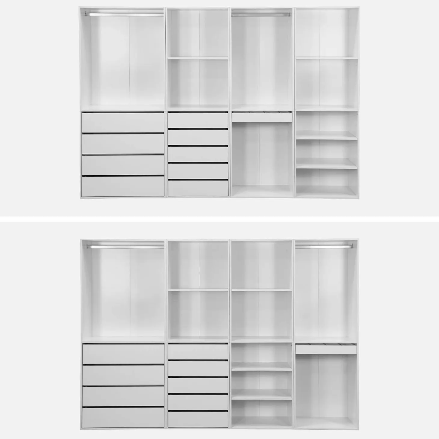Kledingkast 4 modules modulair 9 lades hangruimtes en vakken