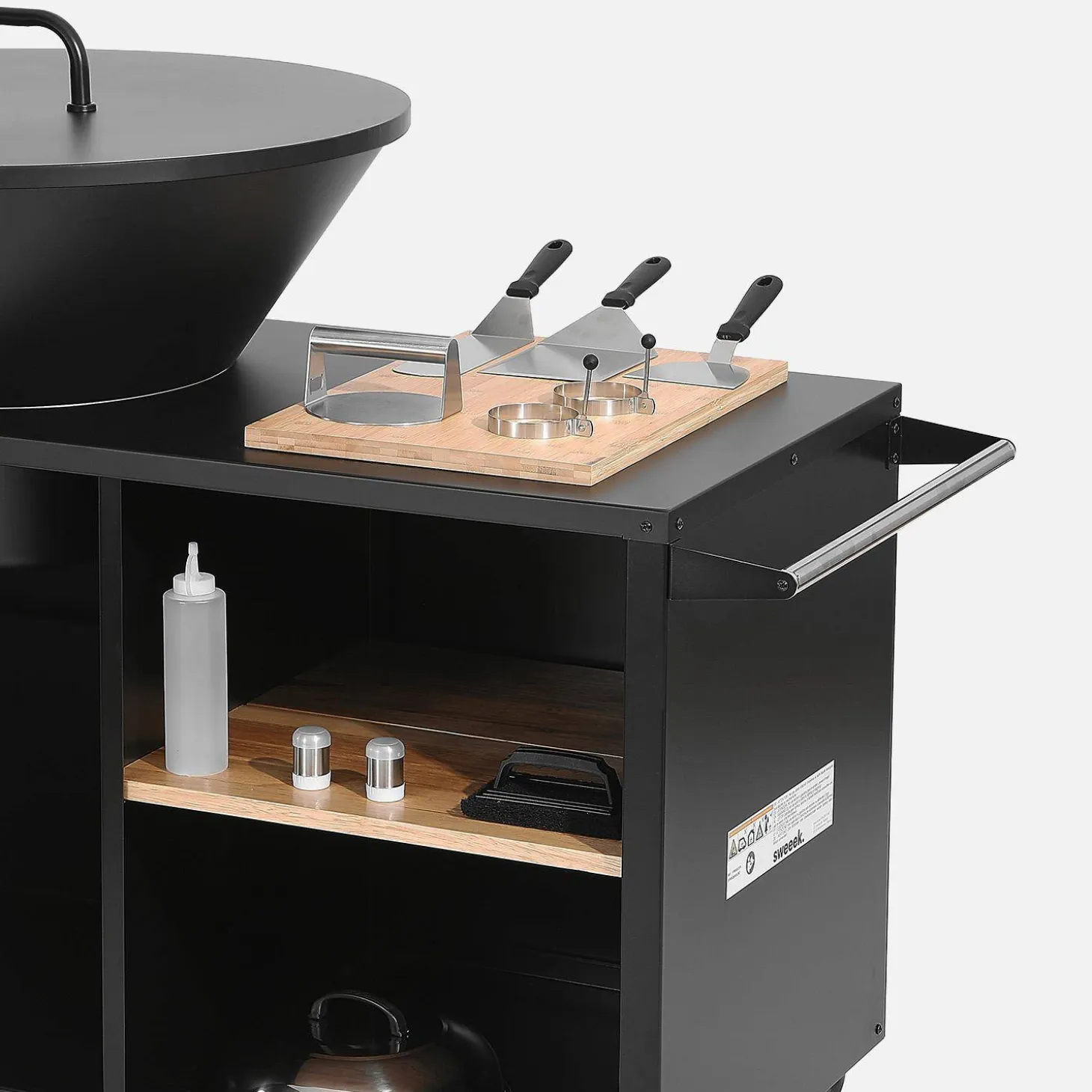 Kookvuurschaal Ø80cm met opbergruimte deksel en kookgerei